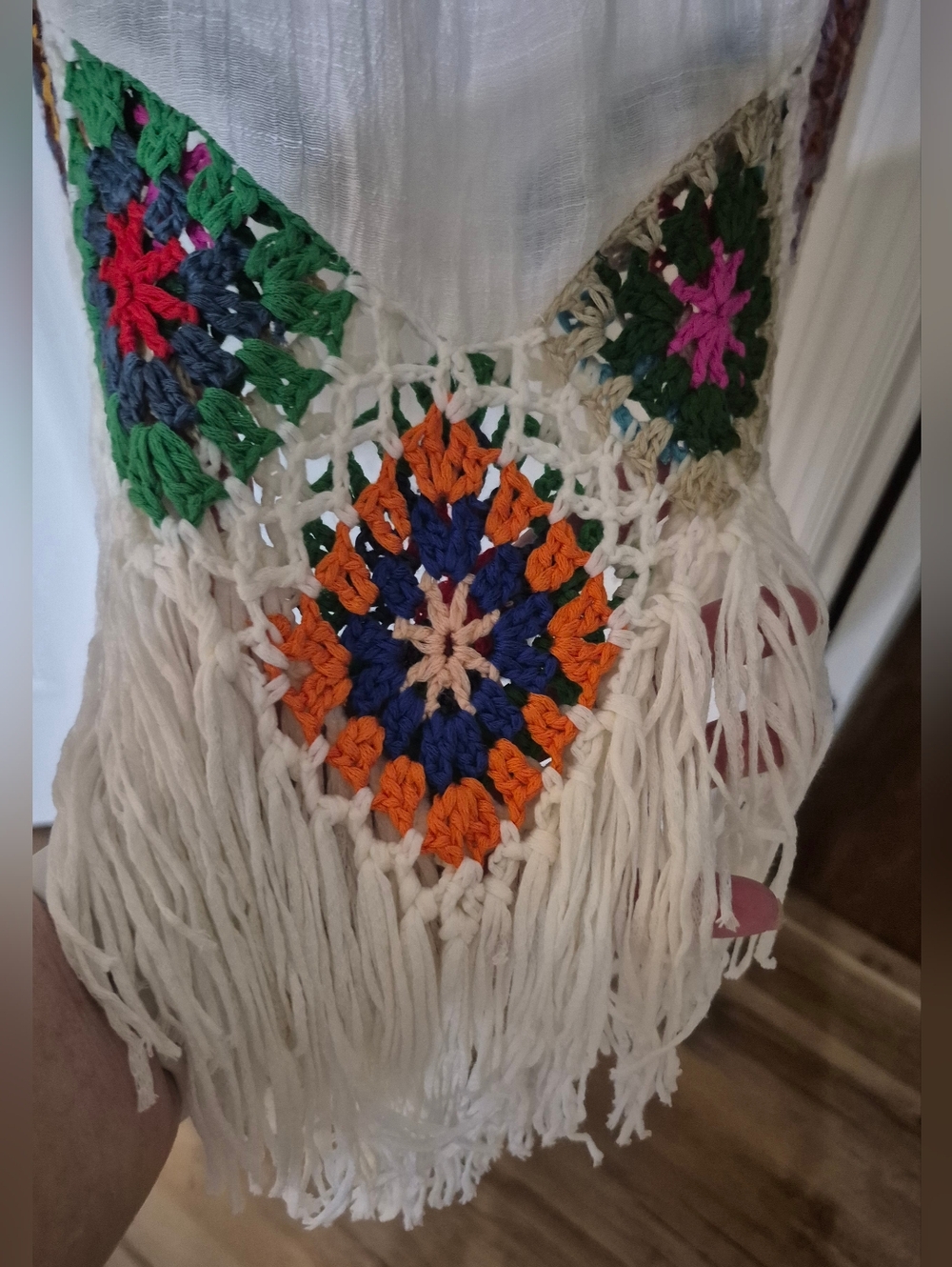 wild fable White Crochet-Trim Tassel Tunic